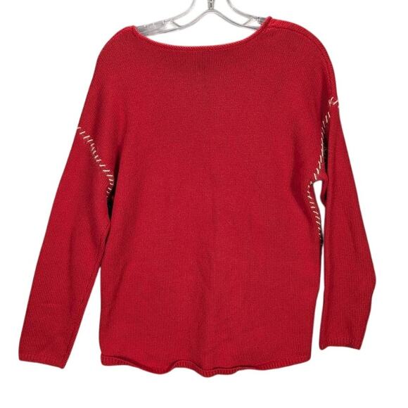 J.Jill Sweater Womens Medium Red Deer Holiday Cotton Yak Fiber Wool Christmas - Picture 2 of 11